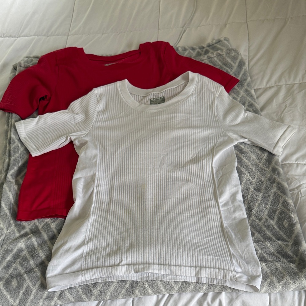 Athleta Red and White Short Sleeve Tees